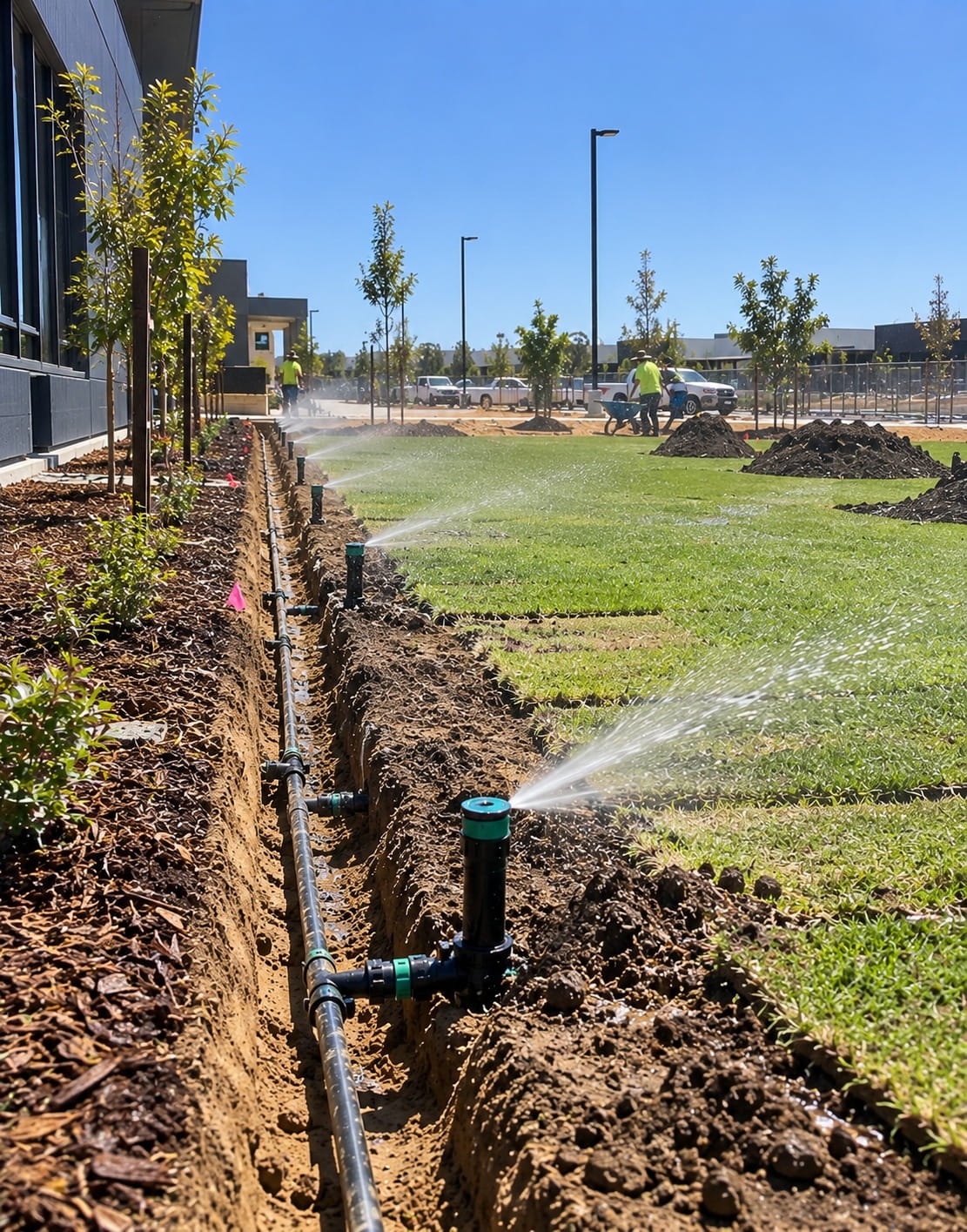 Automatic watering system on a commercial lawn in Perth