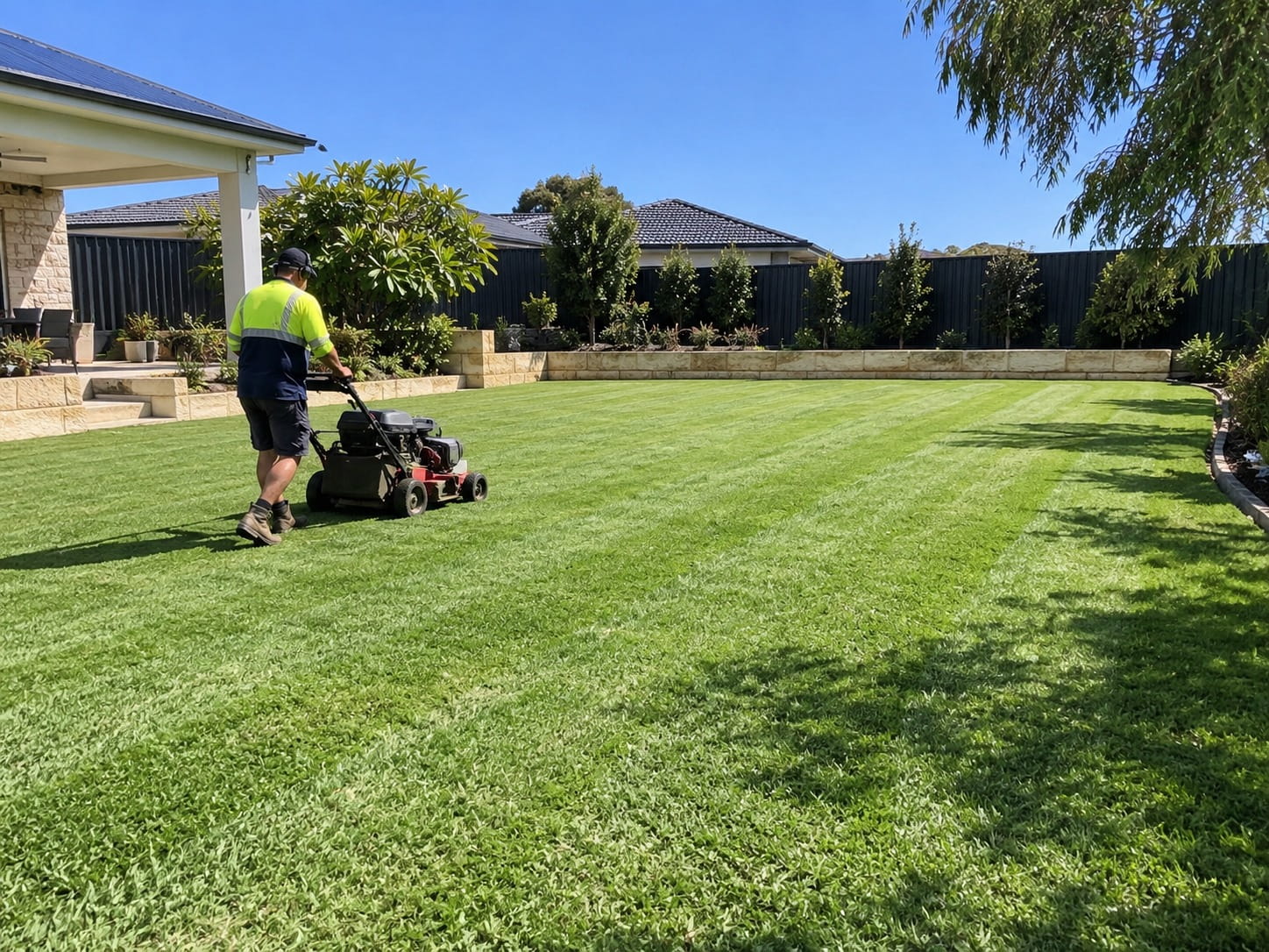 Freshly mown and edged lawn in Perth