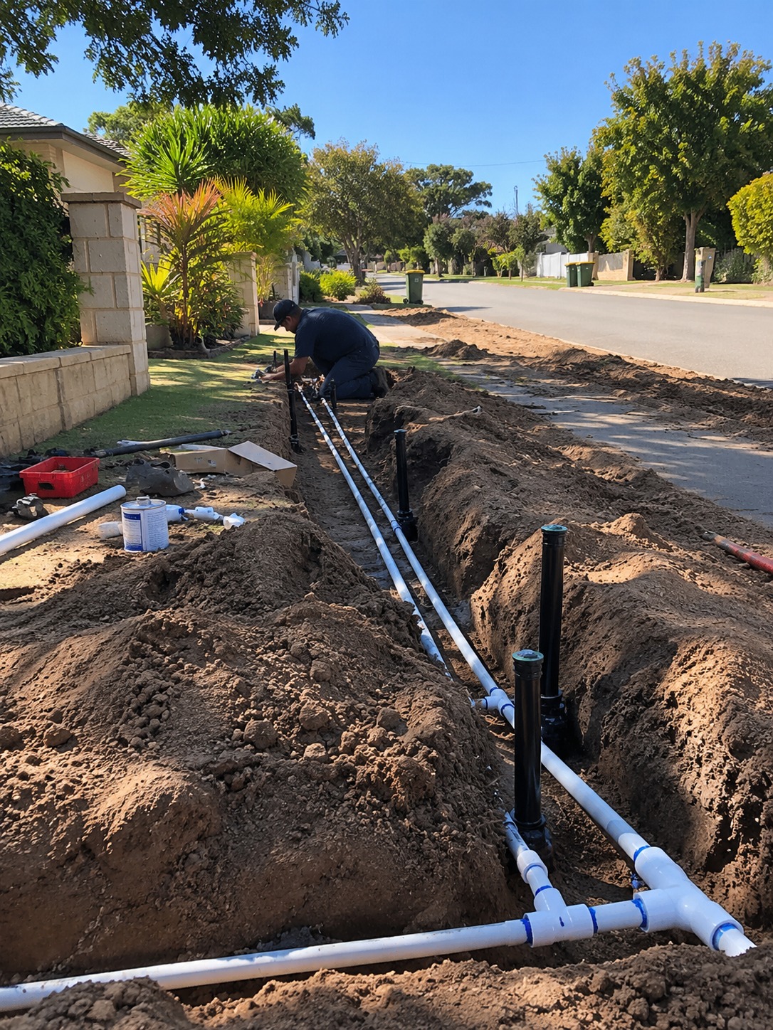 Reticulation sprinklers watering a Perth lawn