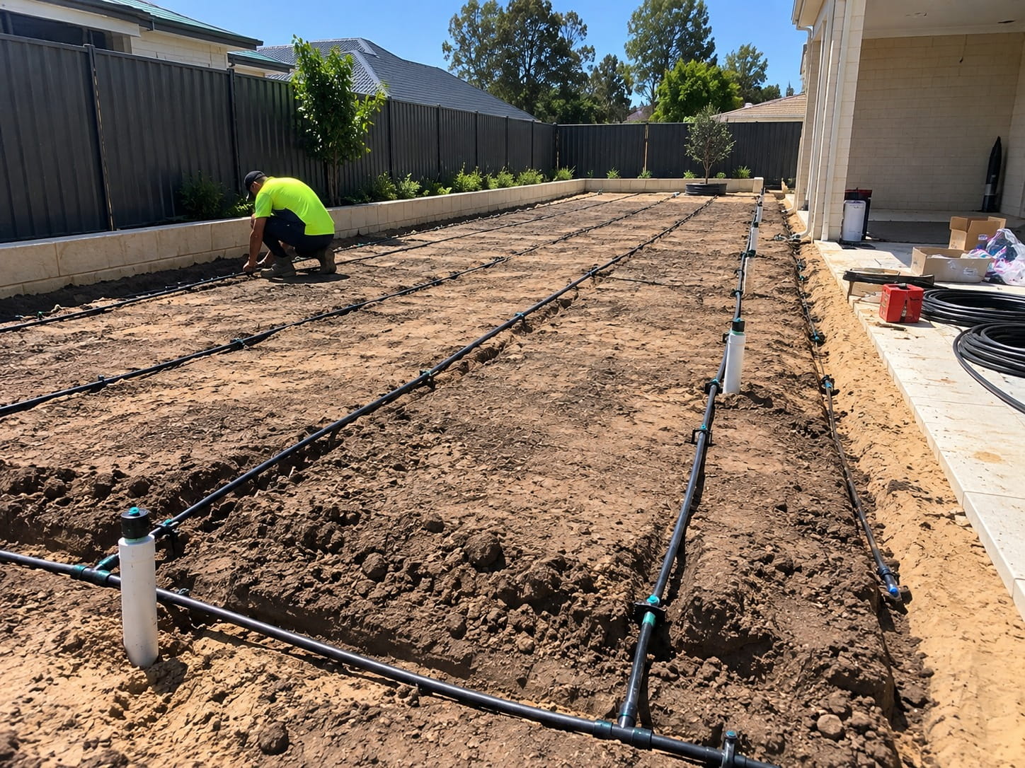Reticulation sprinklers watering a Perth lawn