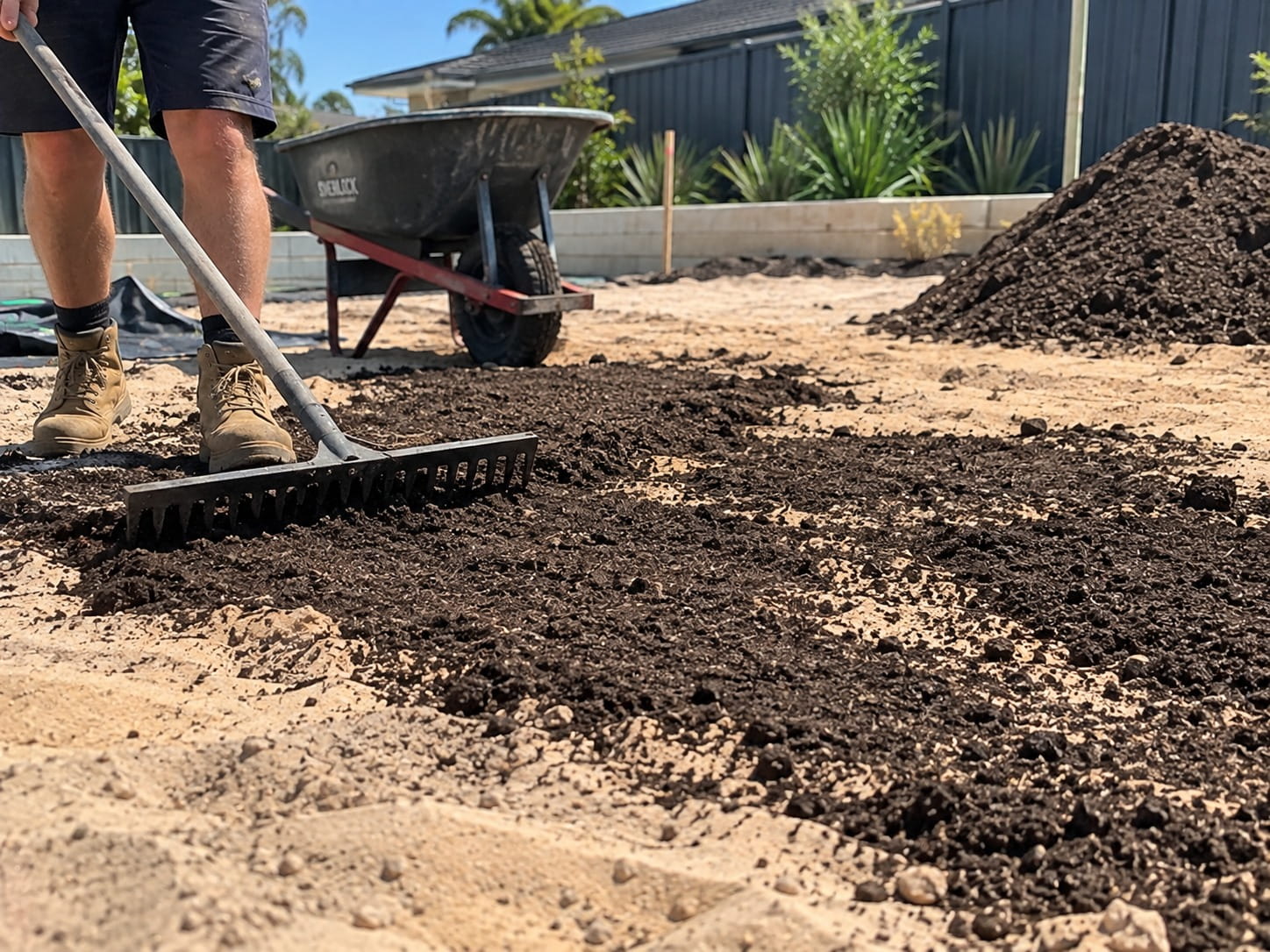 Sandy Perth soil being improved before turf installation