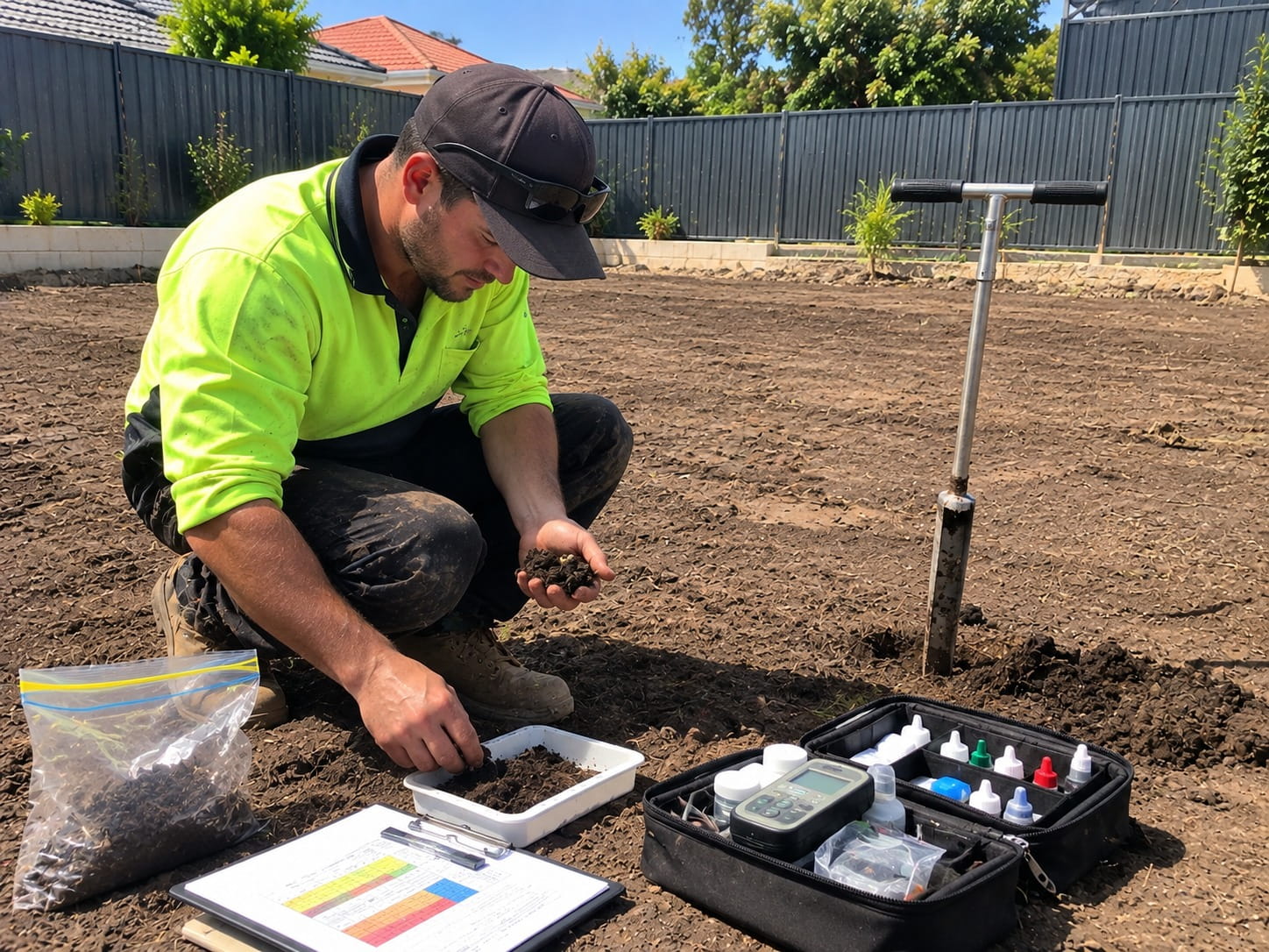 Soil being assessed before turf installation in Perth