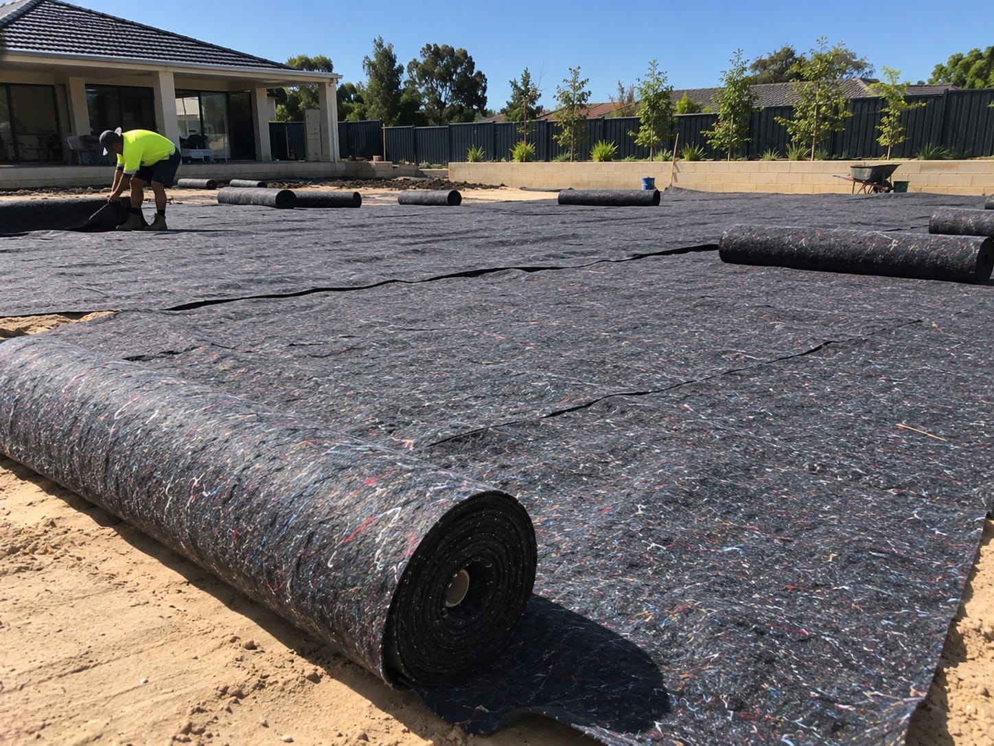 Turf underlay being spread before laying turf in Perth