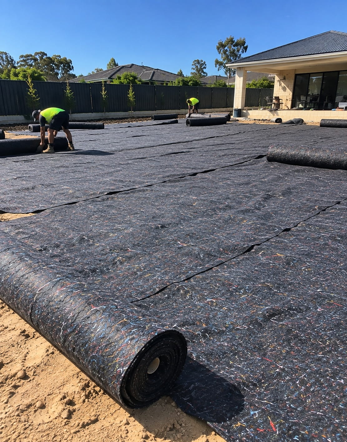 Turf underlay being laid before turf in Perth